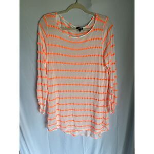 Splendid Neon Orange Striped Sheer Long Sleeve Top - Size L